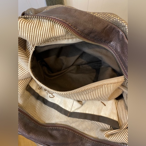 Y2K Sofia C.  leather bag w/shimmer gold snakeskin fabric & silver hardware 🤎💛 - Picture 14 of 15